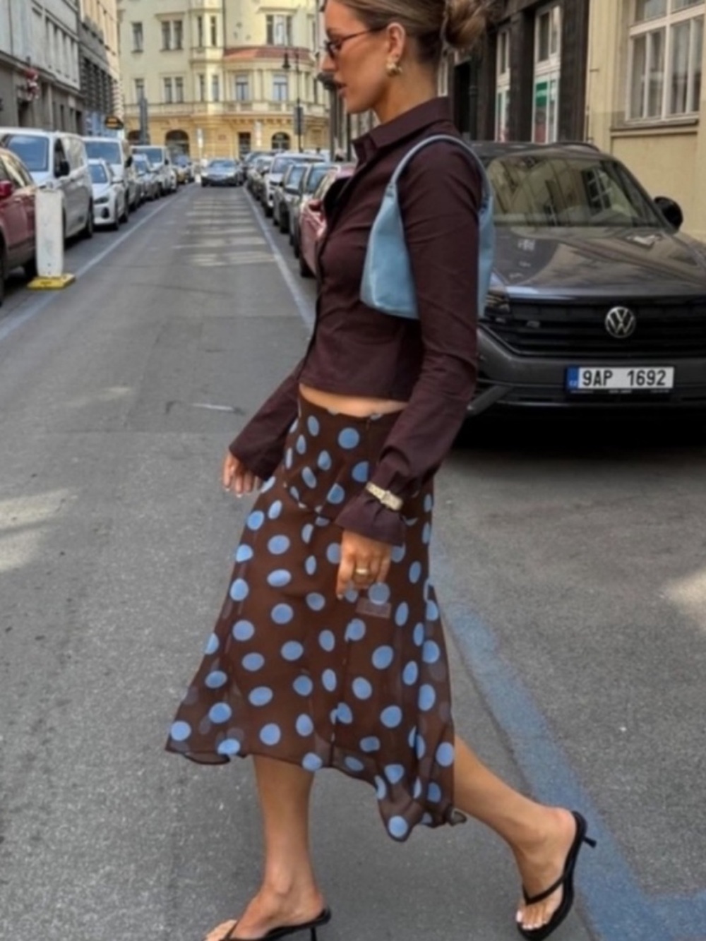 Zara IT girl Polka Dot skirt - brown & blue